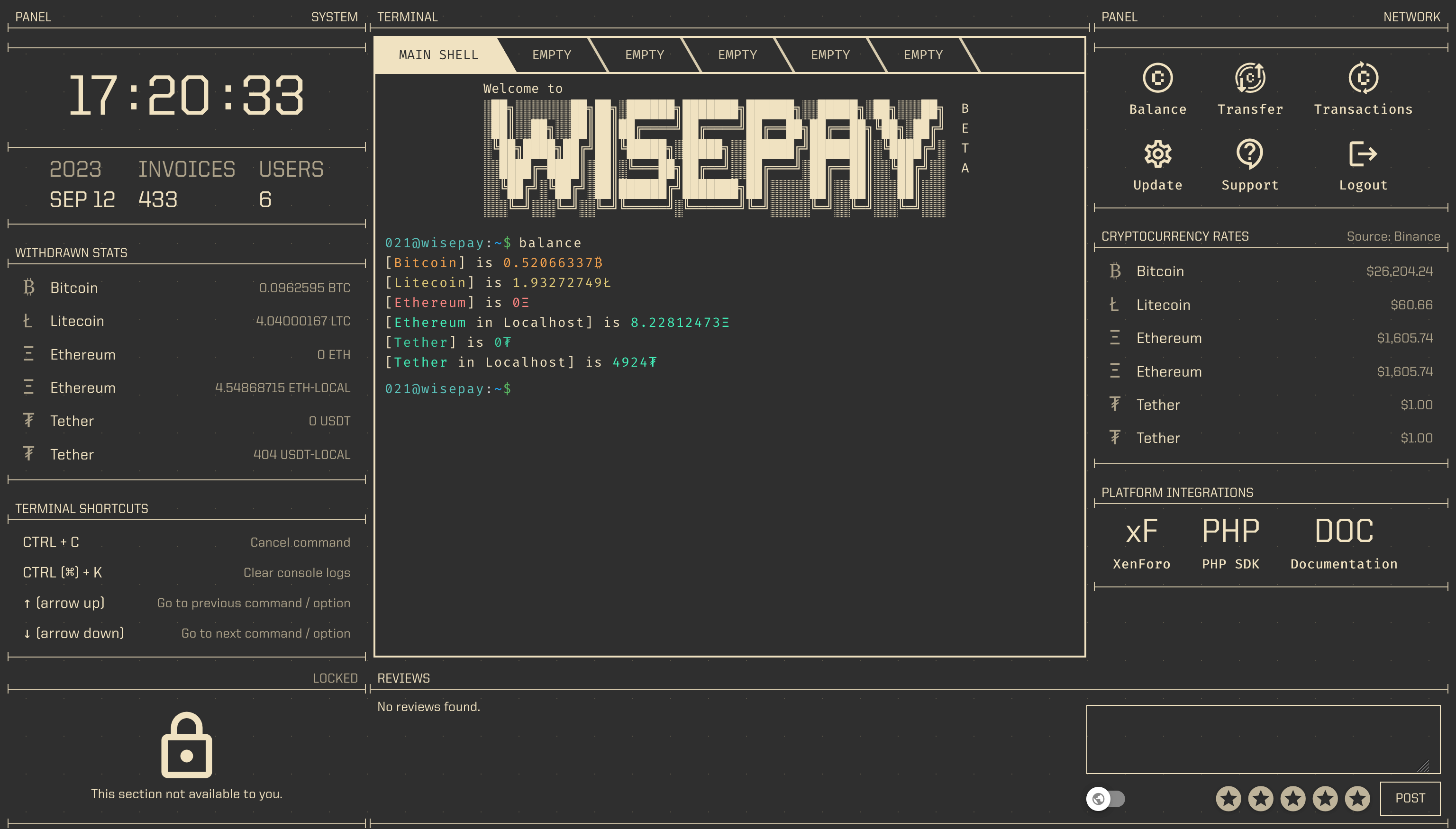 WisePay merchant console / dashboard