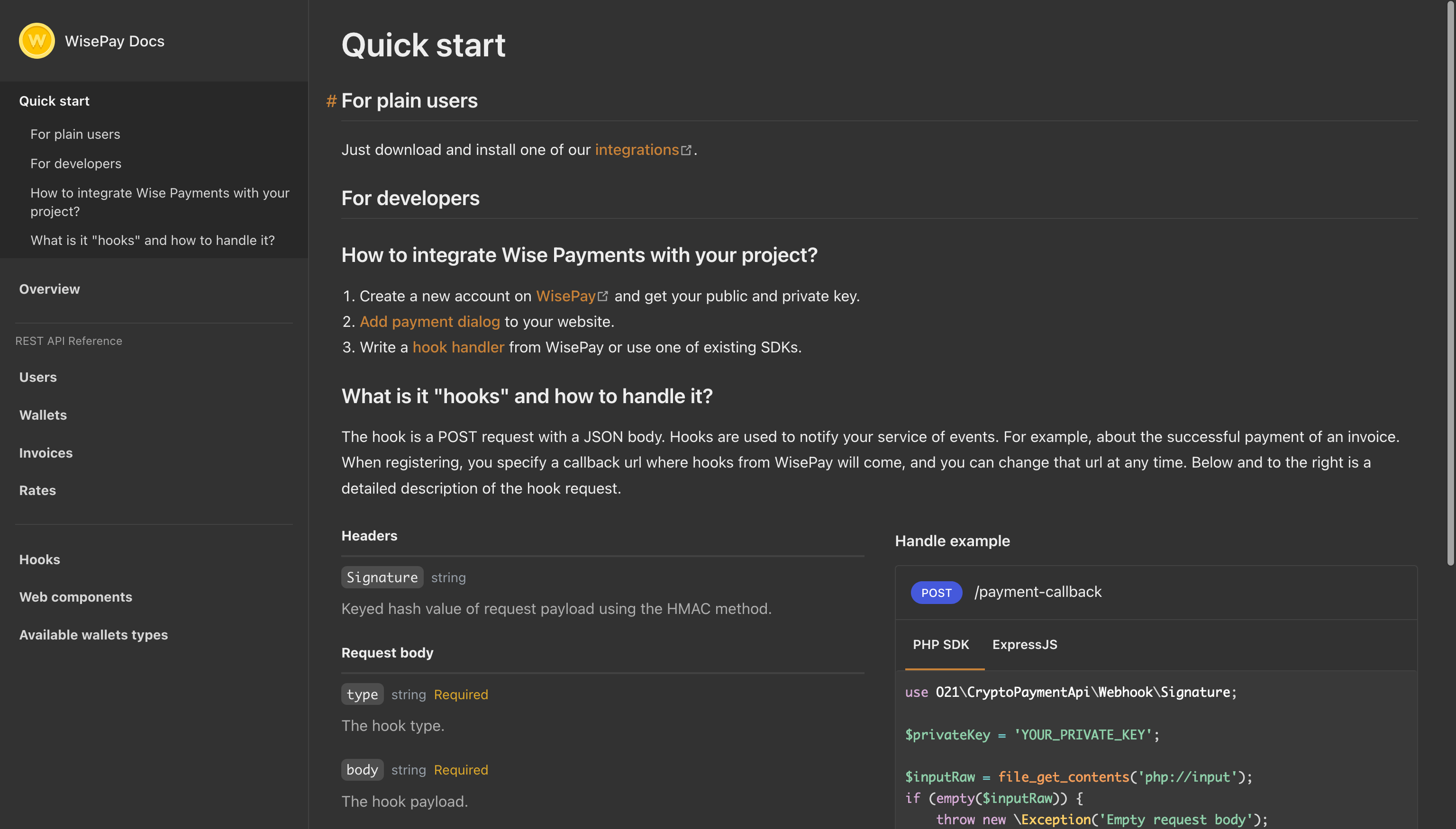 WisePay API documentation