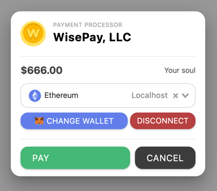 WisePay payment widget — pay screen