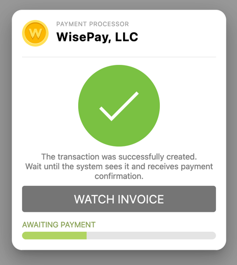 WisePay payment widget — success screen